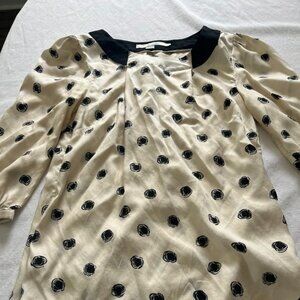 Boden Cream & Black Silk Blend Polka Dot Blouse 3/4 Sleeve Size UK2R Preppy